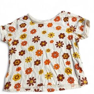 Floral Cropped Tee - White with Orange & Brown Flowers